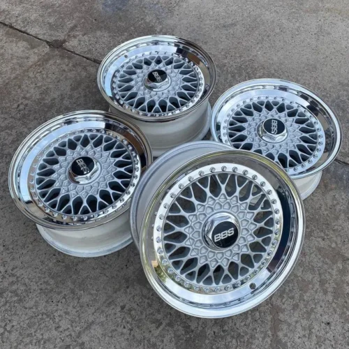 BBS RS 005 Wheels | 16×7 & 8″ ET23 | 5×120 | Raw Silver / Chrome Lip / Silver BBS Logos