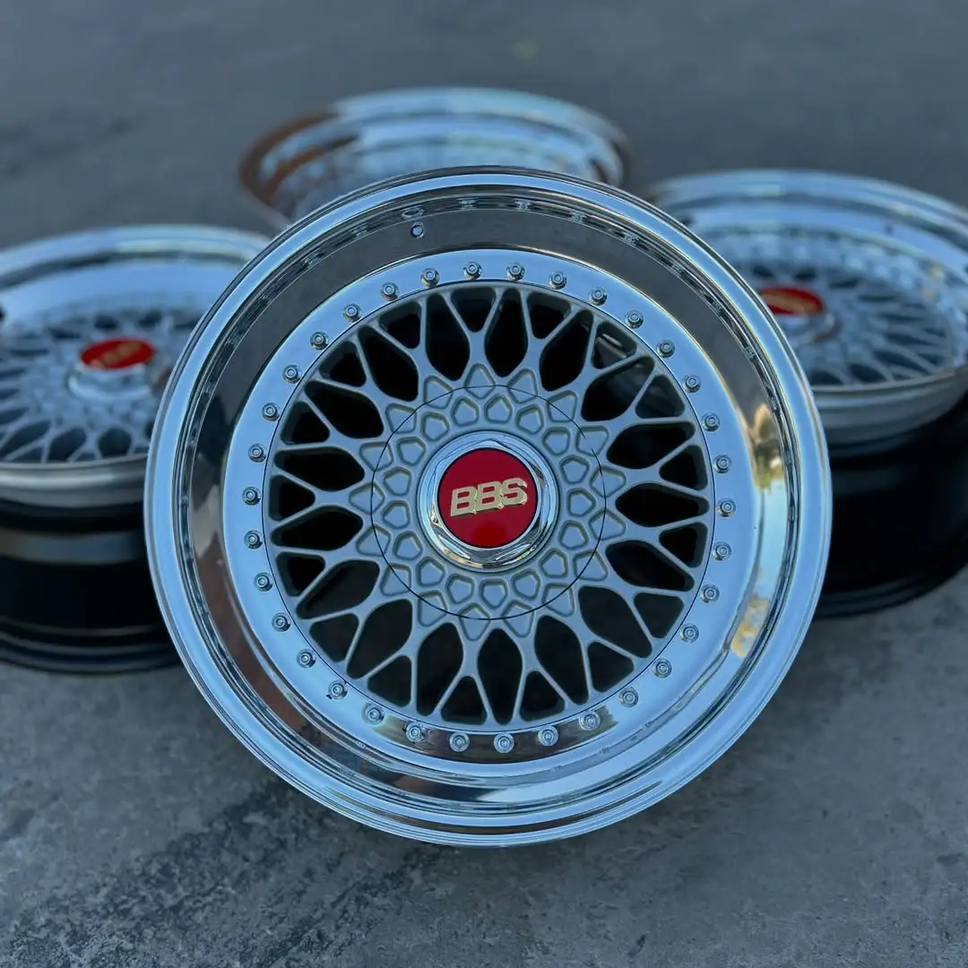 BBS RS Wheels | 17x9" ET24 | 5x120 | Raw Silver / Chrome Lip / Red BBS Logos - Image 2