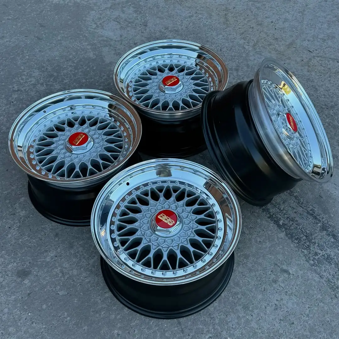 BBS RS Wheels | 17x9" ET24 | 5x120 | Raw Silver / Chrome Lip / Red BBS Logos - Image 3