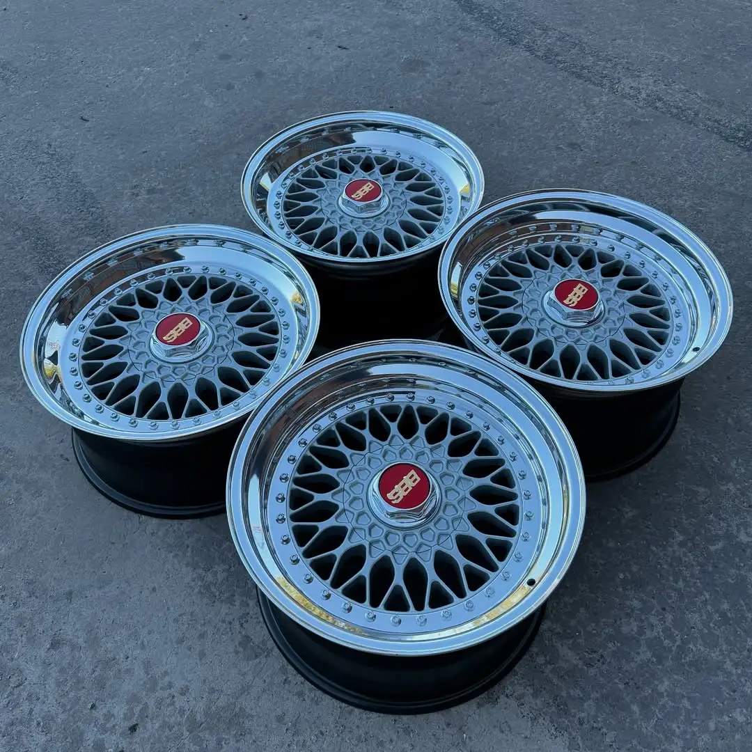 BBS RS Wheels | 17x9" ET24 | 5x120 | Raw Silver / Chrome Lip / Red BBS Logos - Image 4