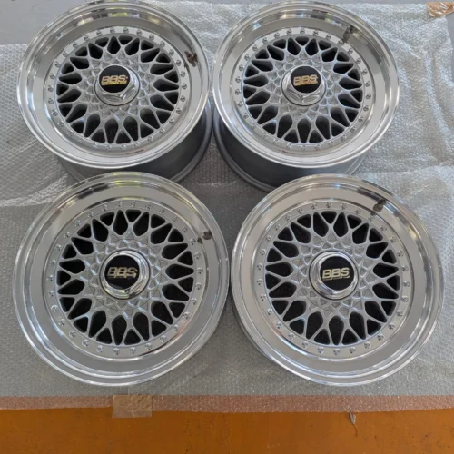 BBS RS003 Wheels | 16×7 ET25 | Three-Piece | Silver with Polished Lips | Waffles, Center Caps & Valve Stems Included