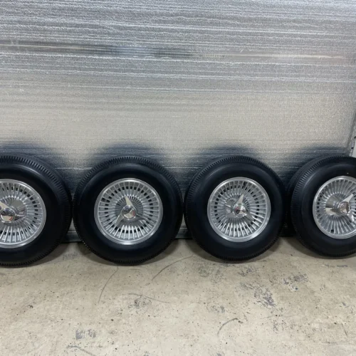 Kelsey-Hayes Knock-Off Wheels | 15×6 | Radial Fin Design | PN D-49985 | Set of 4 with Center Cap Spinners, Hub Adapters & BFGoodrich Silvertown Tires