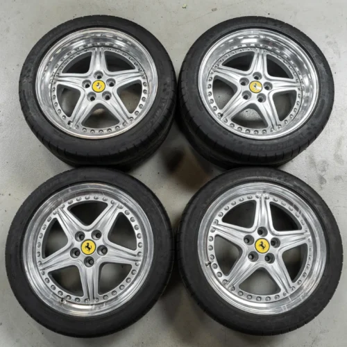 Speedline Wheels for Ferrari 550 Maranello | 18×8.5 Front ET43.6 / 18×10.5 Rear ET32 | Multi-Piece | Silver | Made by Speedline in Italy | Prancing Horse Center Caps | Michelin Pilot Super Sport Tires