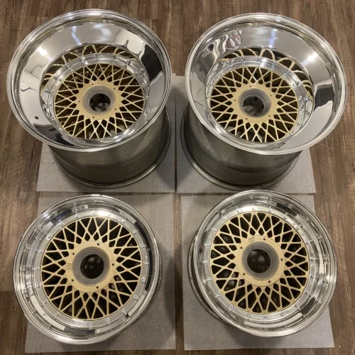 BBS Center-Lock Wheels for Porsche 935 | 16×10 Front / 19×14.75 Rear | Gold with Polished Lips | Center-Lock Design