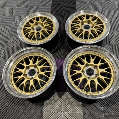 BBS Motorsport E88 Wheels | 18×9 Front ET50 / 18×12 Rear ET42 | Gold with Polished Lips | PN 0288274 / 0288107
