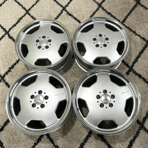 AMG Aero II Monoblock Wheels R129 W210 | 18×8 & 9″ ET31/ET35 | 5×112 | Staggered | Silver / Polished Lip