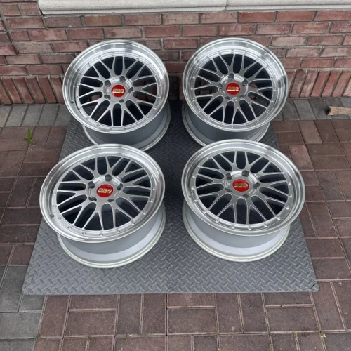BBS LM Wheels | 19×8.5 Front / 19×11 Rear ET50 | Three-Piece Mesh | Gunmetal with Polished Lips | Red BBS Center Caps | PN LM282 / LM287