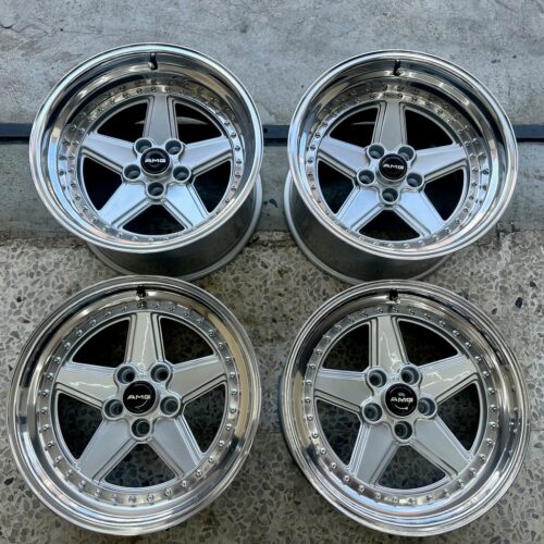 AMG Penta Wheels | 17×8.5 & 10″ ET21 | 4×112 | Staggered Three-Piece | Pre-Merger 1988 | Machined Silver / Chrome Lip