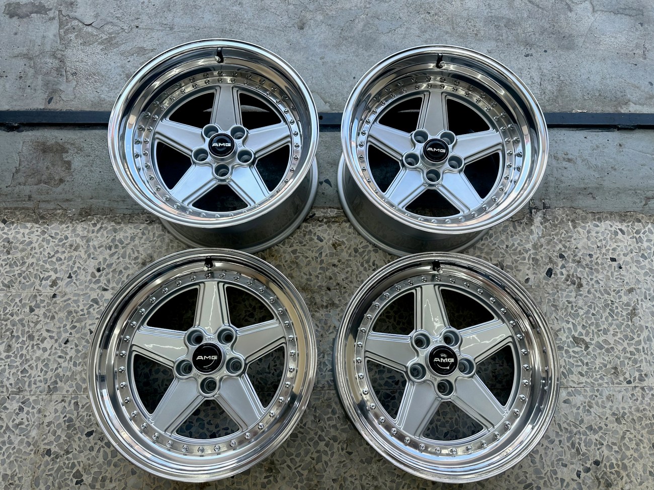 AMG Penta Wheels 17 Inch Staggered 4x112 Pre-Merger 1988 Chrome Lip — Elite BBS Wheels