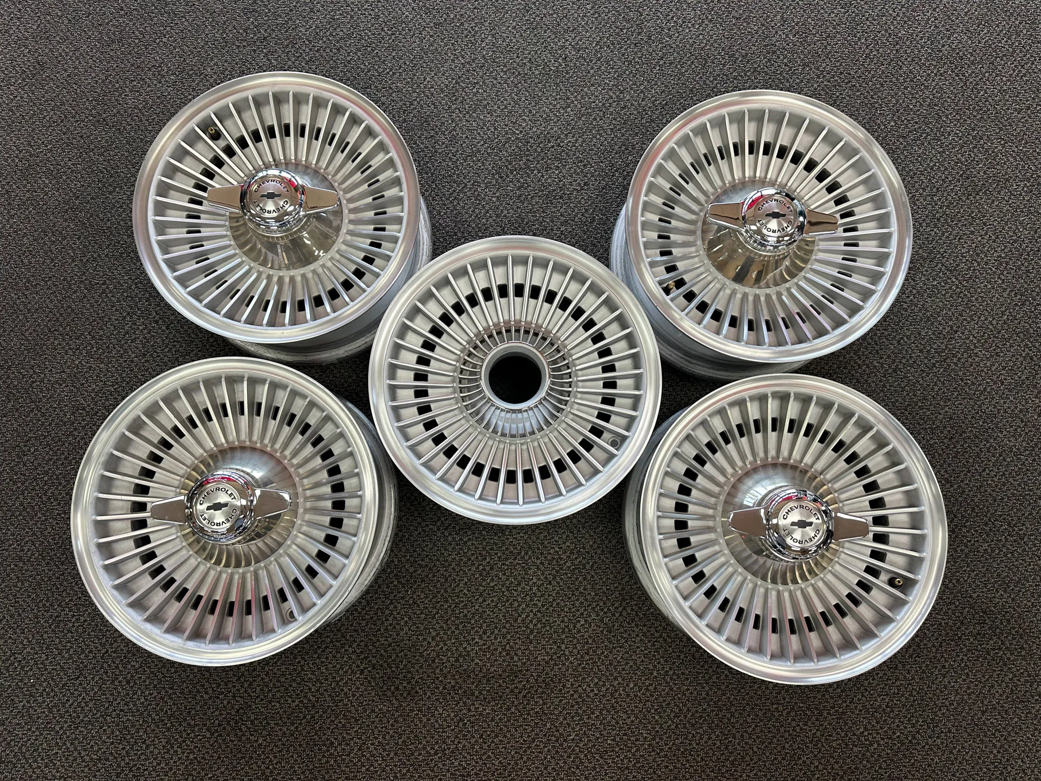Kelsey-Hayes knock-off wheels Corvette two-bar spinner set of 5