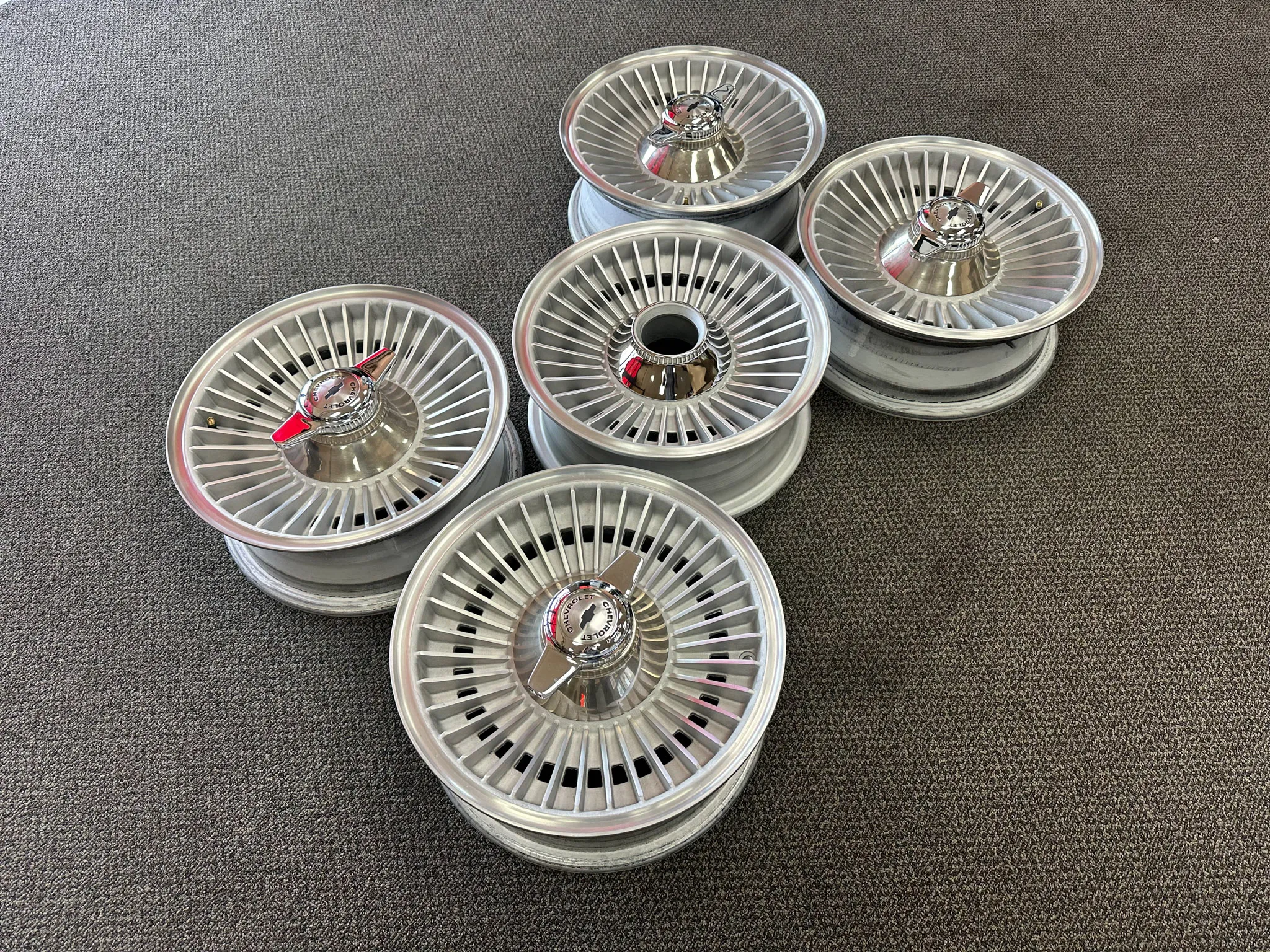 Kelsey-Hayes knock-off wheels Corvette two-bar spinner set of 5