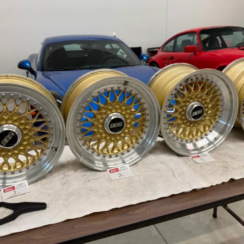 BBS RS012/RS013 Wheels | 16×7 Front ET23 / 16×8 Rear ET11 | Three-Piece | Gold with Polished Lips | Porsche 911 | PN RS012 / RS013 | BBS-Logo Center Covers