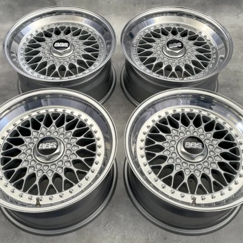 BBS RS212 Wheels | 17×8.5 ET13 | 5×120 | Three-Piece | Silver with Polished Lips | BBS Center Caps & Steel Valve Stems