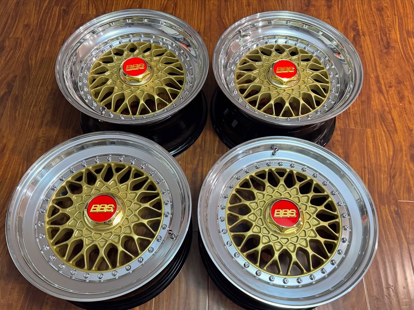 BBS RS wheels 16 inch double step gold staggered set