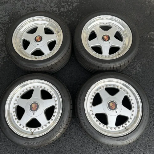 OZ Racing Futura Wheels | 17×7.5 Front ET25 / 17×8.5 Rear ET25 | Forged Multi-Piece | Silver with Brushed Lips | Porsche | PN 11 75 7 P03 / 11 85 7 P03 | Continental ExtremeContact Sport Tires