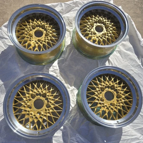 BBS RA Wheels | 16×7 Front ET23 / 16×8 Rear ET11 | Single-Piece | Gold with Polished Lips | Porsche | Produced in West Germany | PN 224 / 225