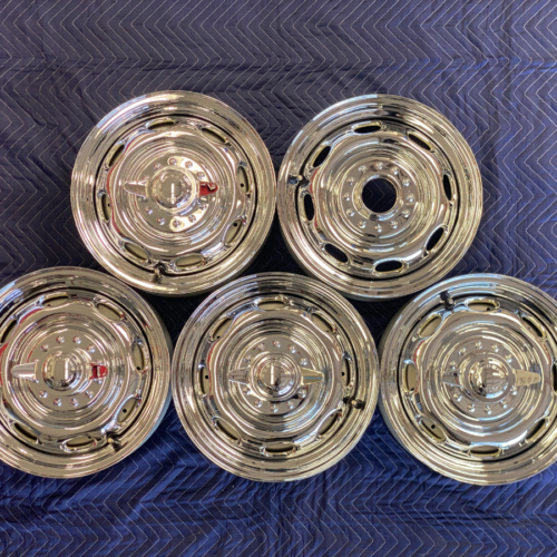 Rudge Knock-Off Wheels & Brake Drums | 15×4.5 | Chrome | Manufactured by KPZ Germany | Splined Hubs with Knock-Off Spinners