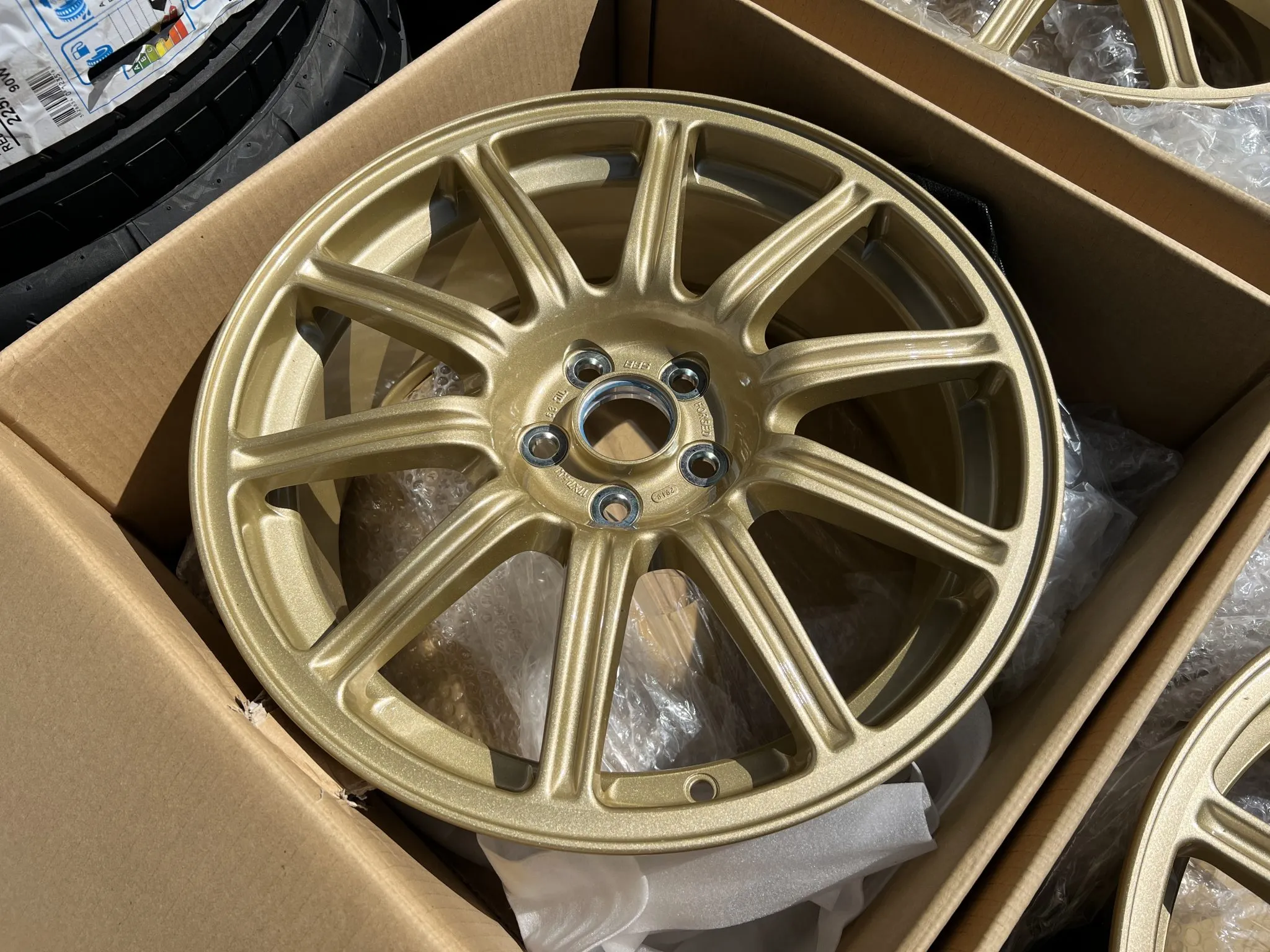 BBS wheels 17 inch forged gold Bridgestone Potenza tires set