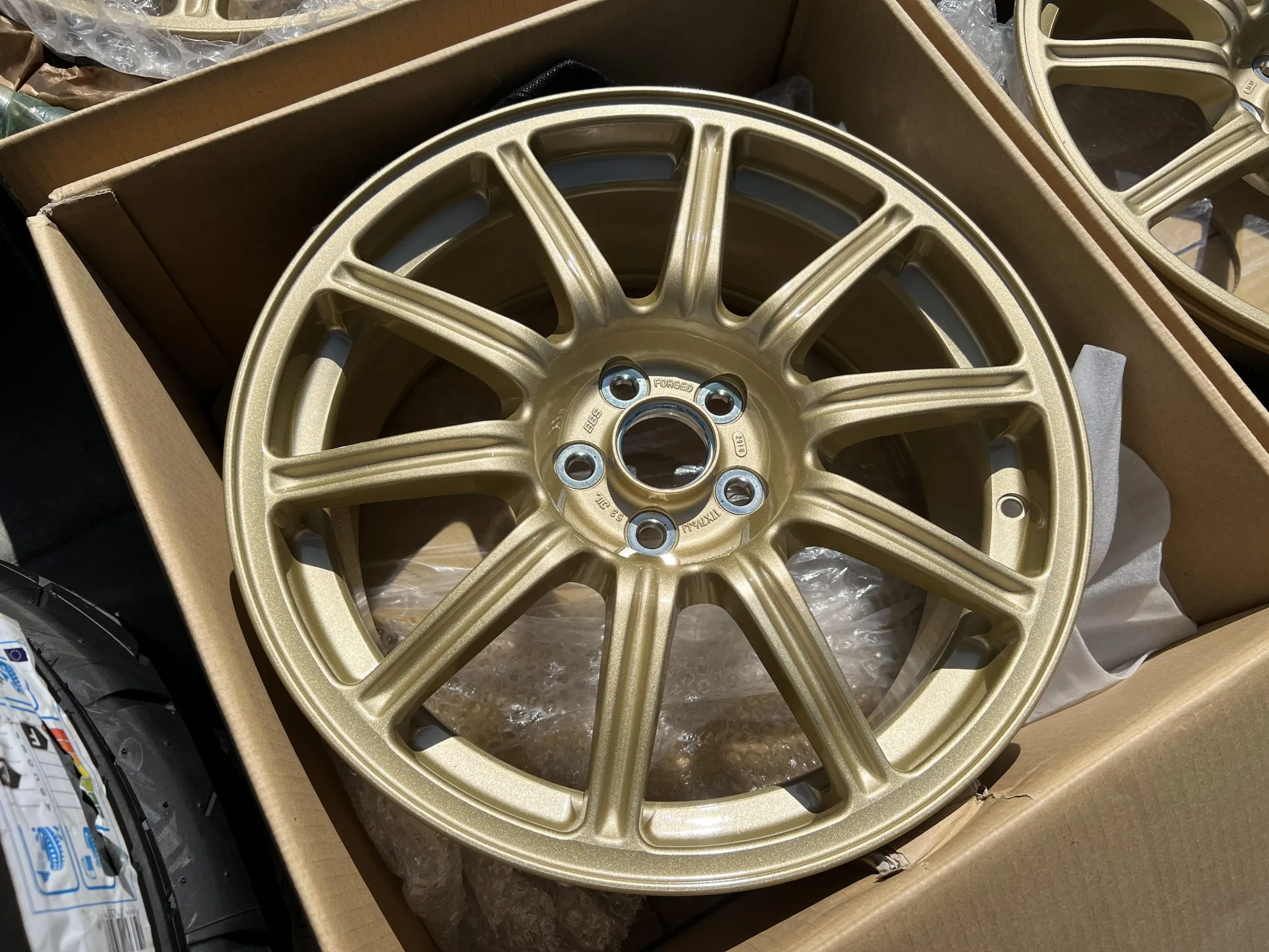 BBS wheels 17 inch forged gold Bridgestone Potenza tires set