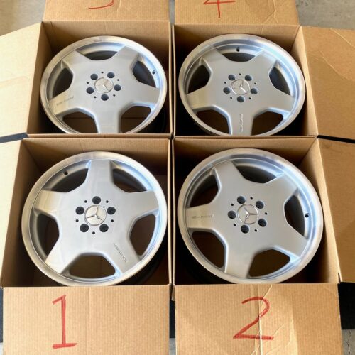AMG Monoblock Wheels W220 | 18×8.5 & 9.5″ ET44/ET46 | 5×112 | Staggered | Silver / Machined Lip for sale