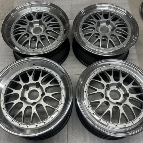 BBS Motorsport Wheels | 19×9 Front / 19×10.5 Rear | Silver Centers with Polished Lips | PN 0288274