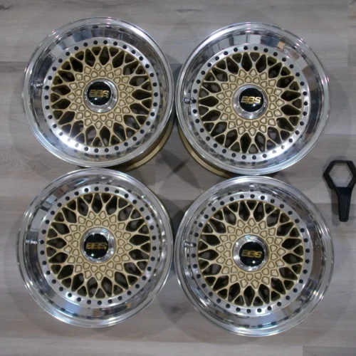 BBS Wheels for BMW E28 | 16×8 ET11 | Gold with Polished Lips | BBS-Logo Center Covers