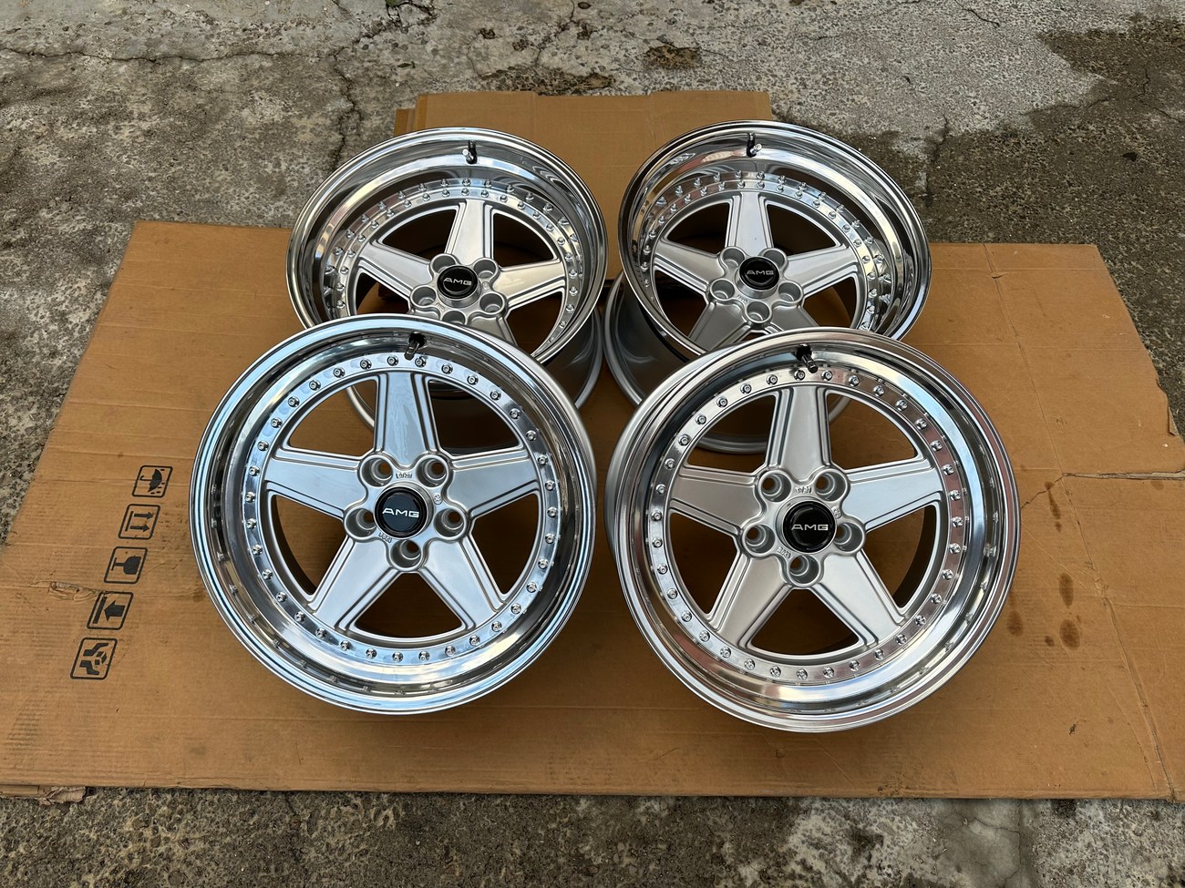 AMG Penta Wheels | 17x8.5 & 10" ET21 | 5x112 | Staggered Three-Piece | Pre-Merger 1988 | Silver / Chrome Lip perfect - Image 3
